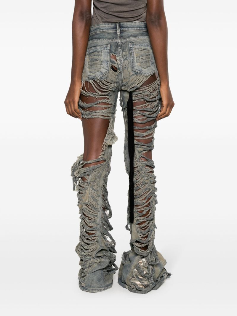 Blue Shredded Flared Jeans