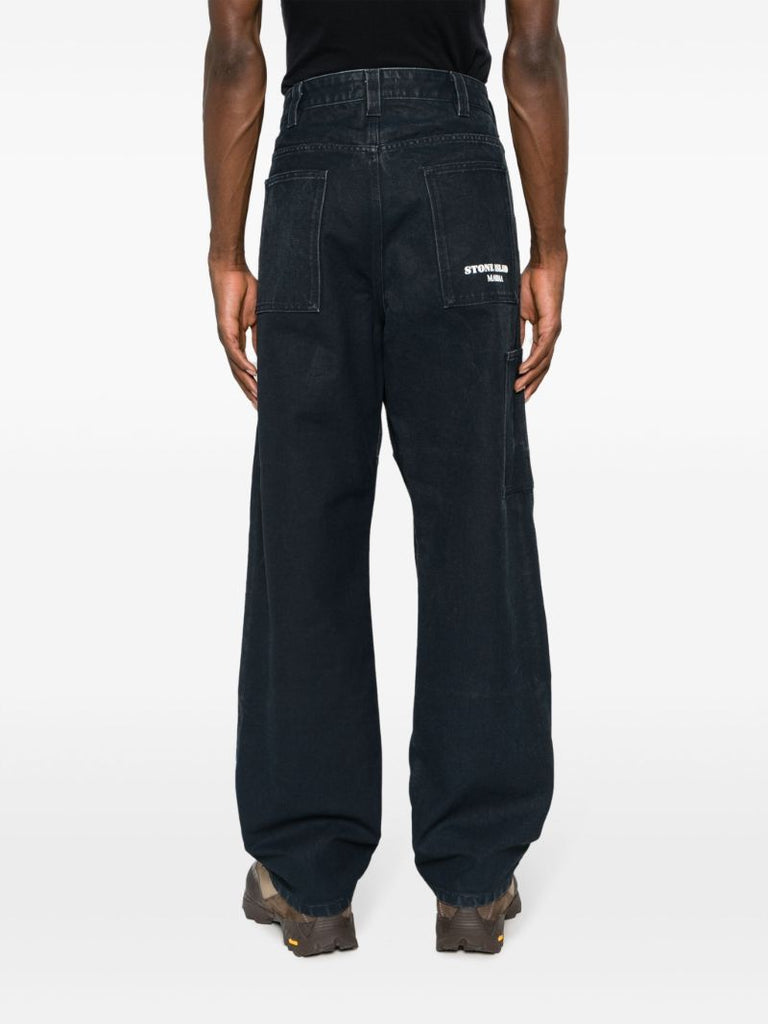 Blue Marina Straight-leg Cotton Trousers