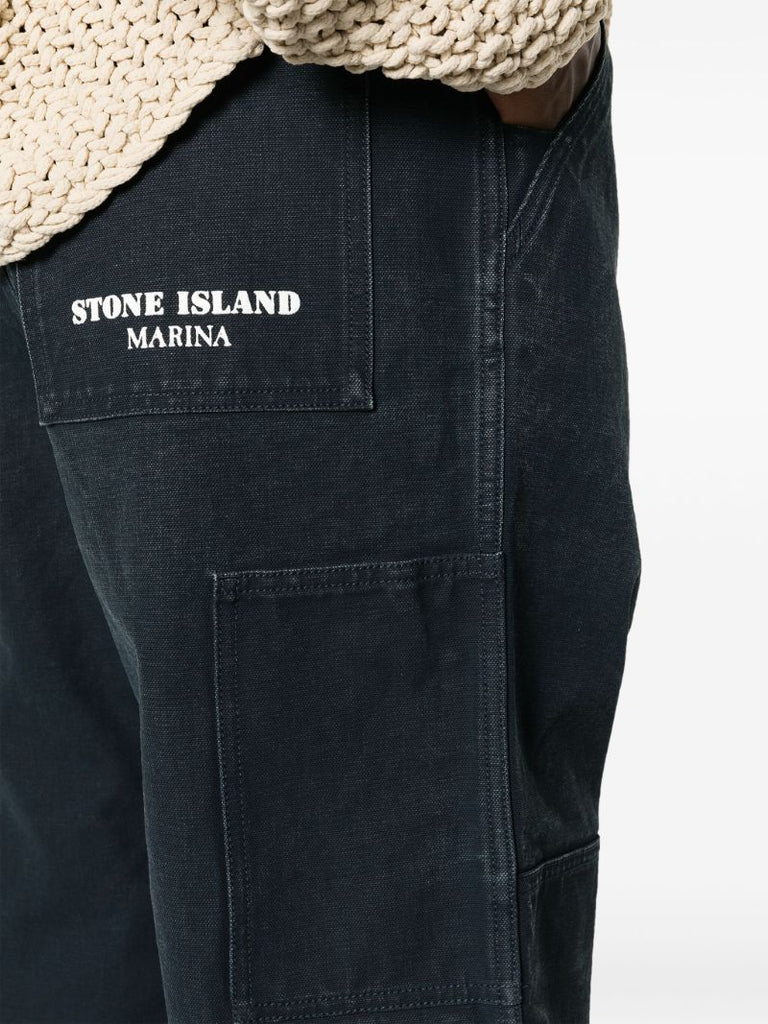 Blue Marina Straight-leg Cotton Trousers