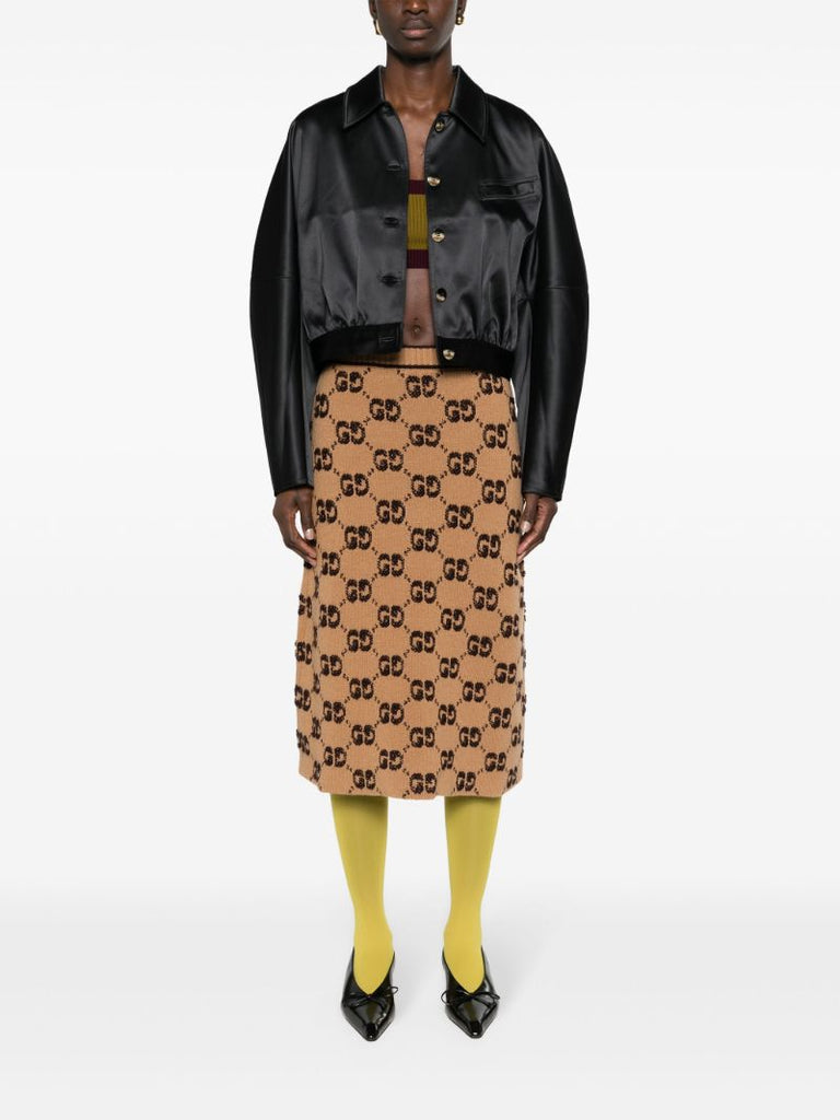 Brown Gg Wool Jacquard Skirt