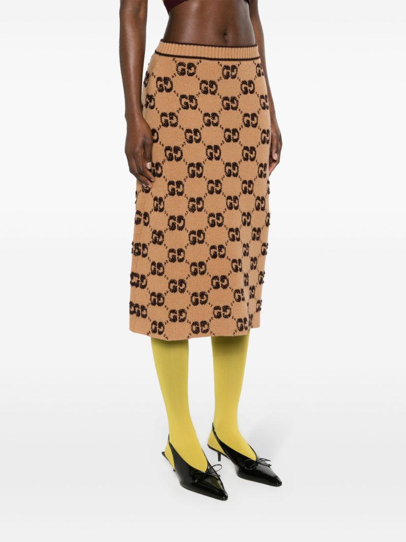 Brown Gg Wool Jacquard Skirt
