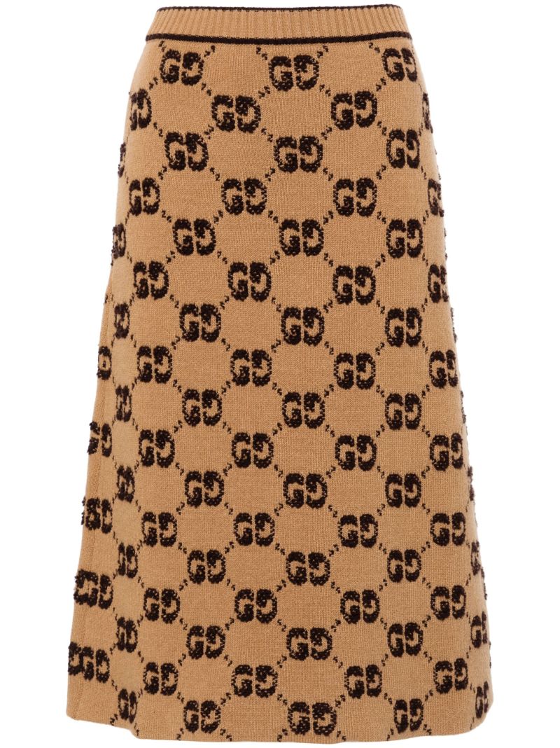 Brown Gg Wool Jacquard Skirt