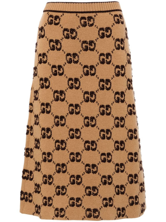 Brown Gg Wool Jacquard Skirt
