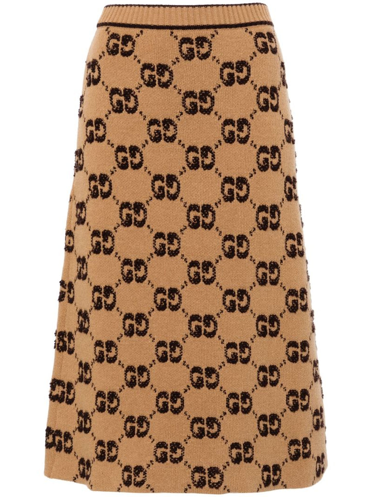 Brown Gg Wool Jacquard Skirt