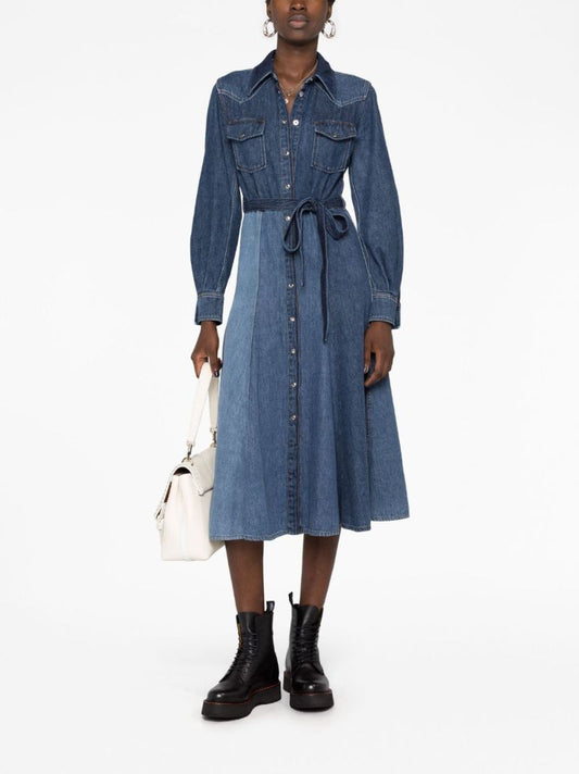 Blue Belted Denim Shirt Dress