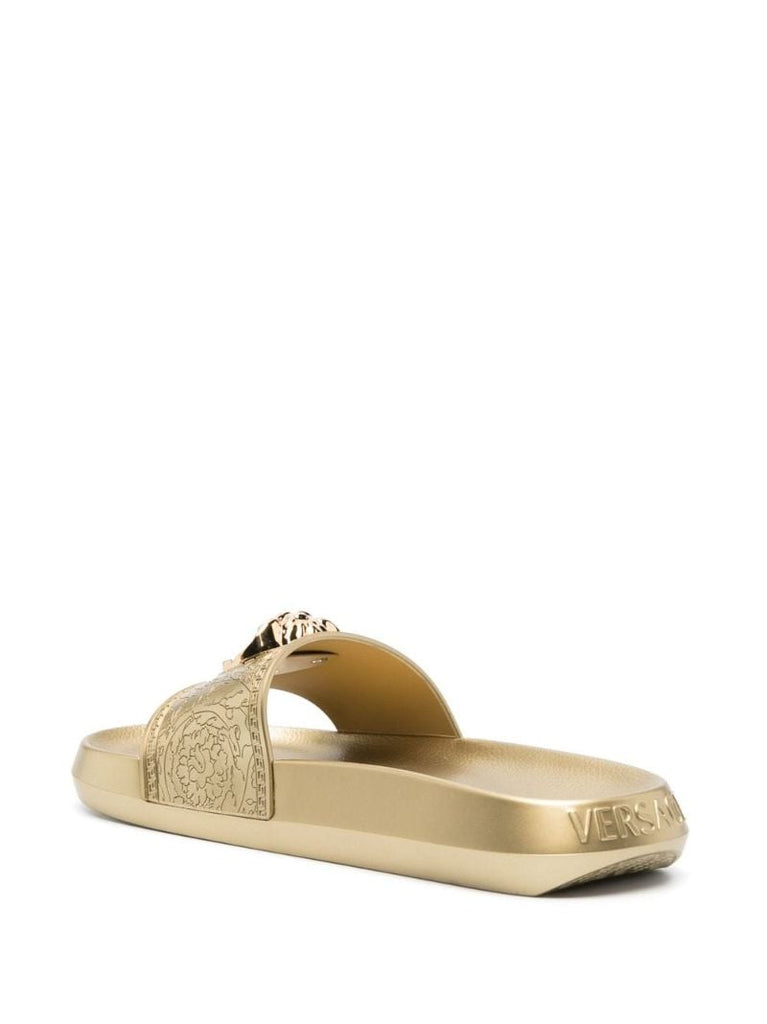 Gold Medusa Head Rubber Slides