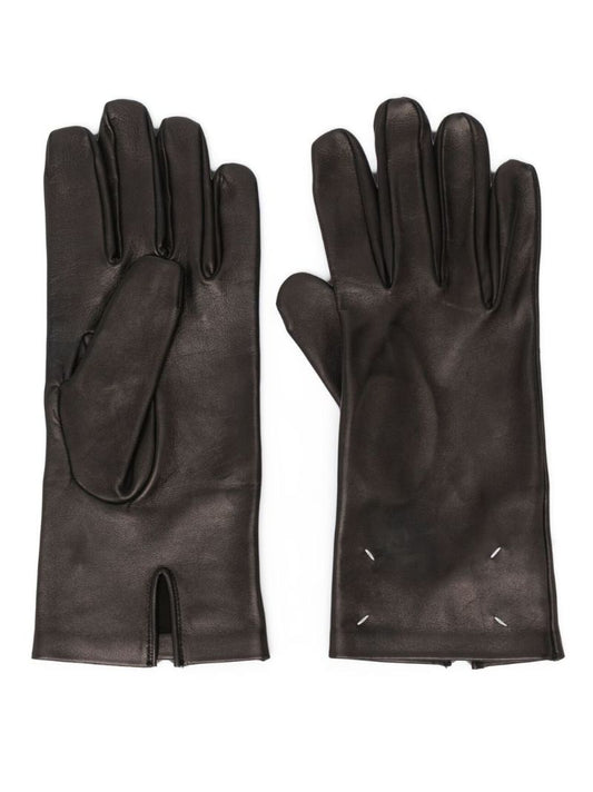 Black Four-stitch Leather Gloves