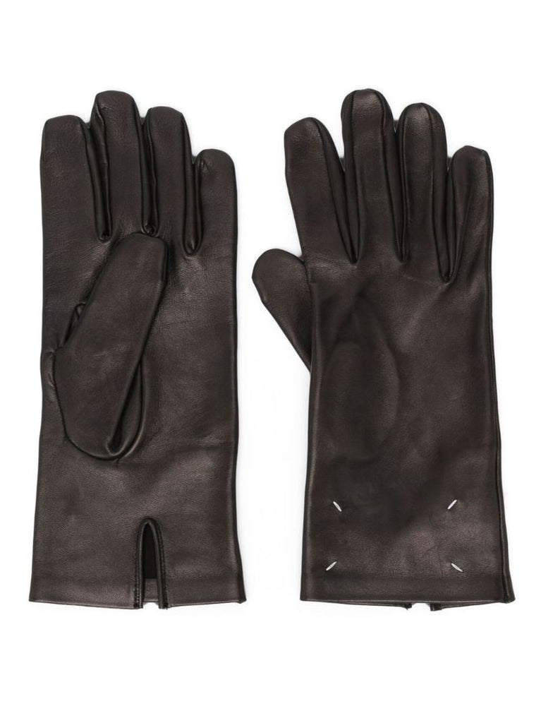 Black Four-stitch Leather Gloves