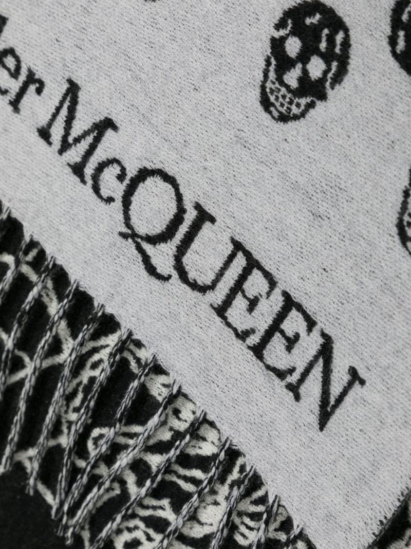Grey Reversible Skull Jacquard Scarf