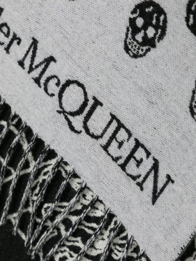 Grey Reversible Skull Jacquard Scarf
