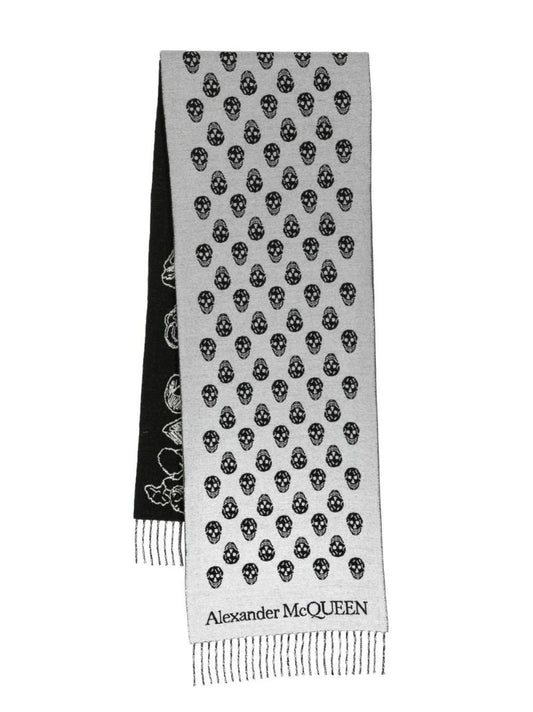 Grey Reversible Skull Jacquard Scarf