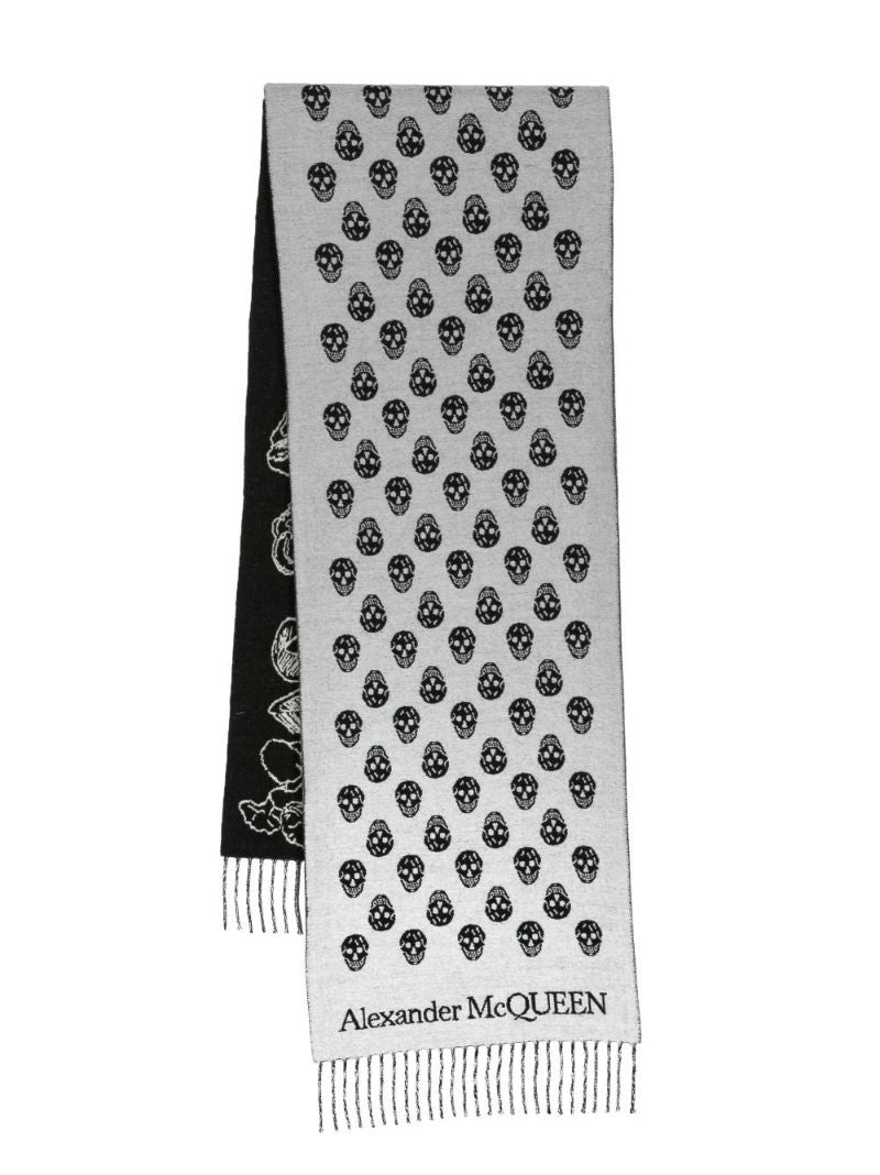 Grey Reversible Skull Jacquard Scarf