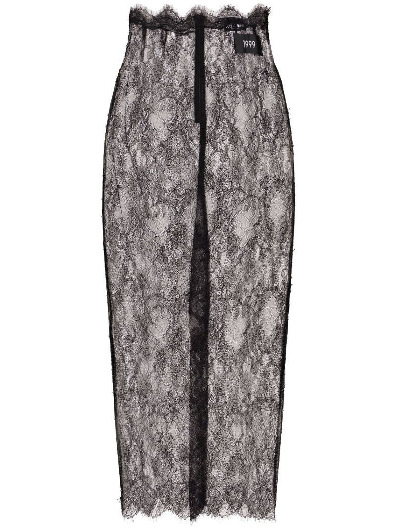 Black Semi-sheer Lace Midi Skirt