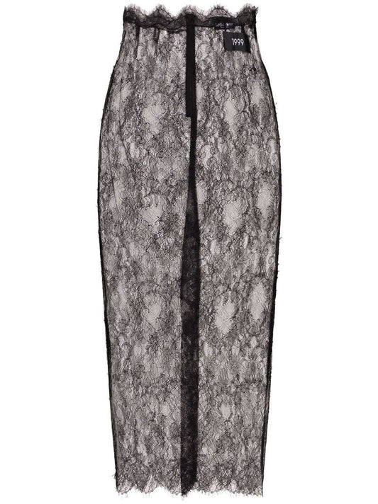Black Semi-sheer Lace Midi Skirt