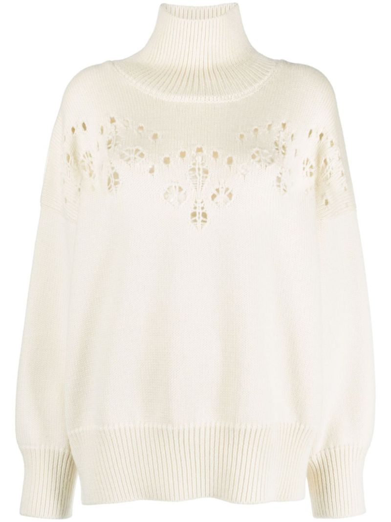 White Pointelle-knit Wool Sweater