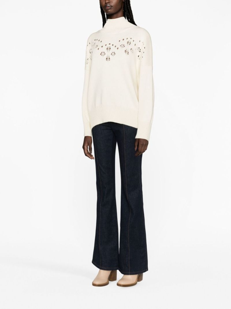 White Pointelle-knit Wool Sweater