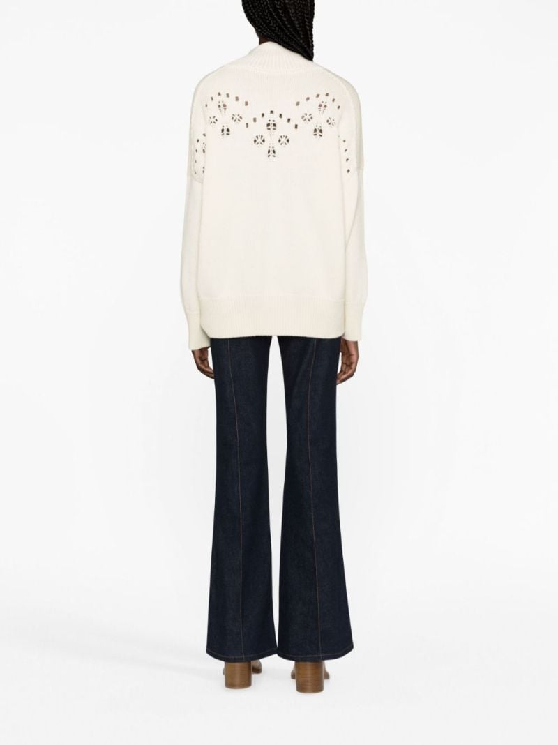 White Pointelle-knit Wool Sweater