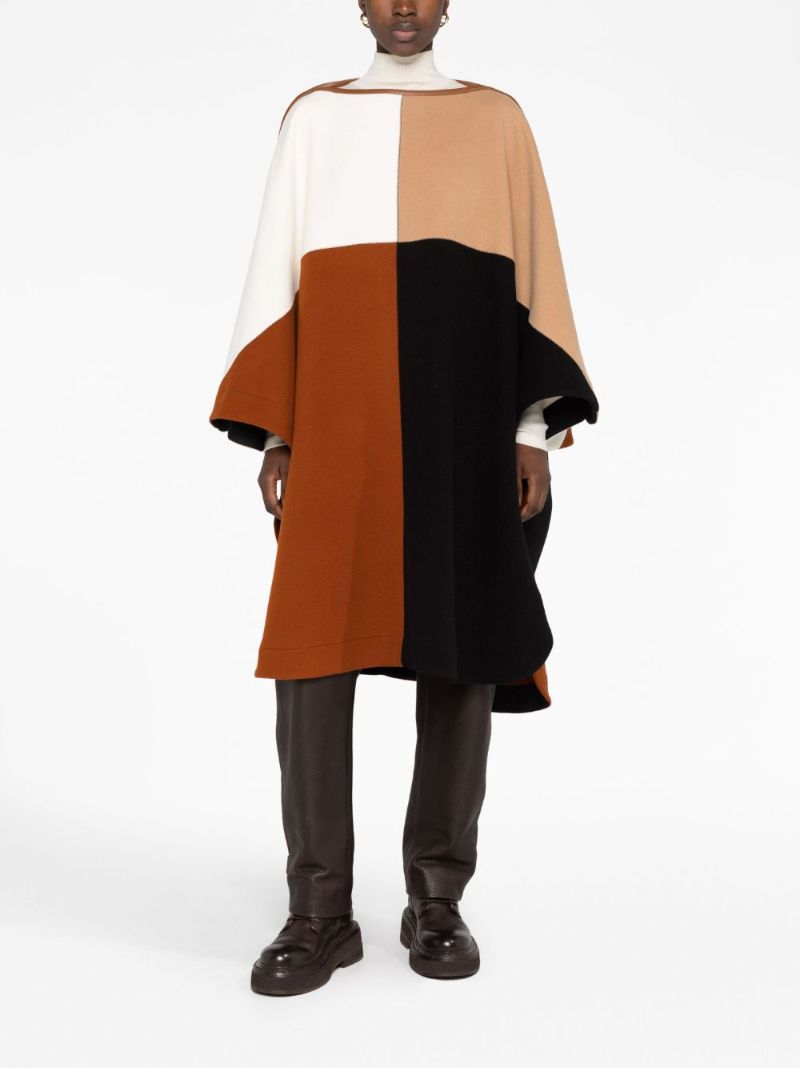 Brown Colourblock Knitted Cape
