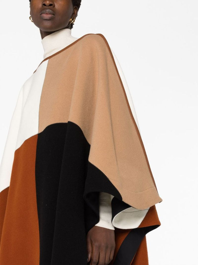 Brown Colourblock Knitted Cape