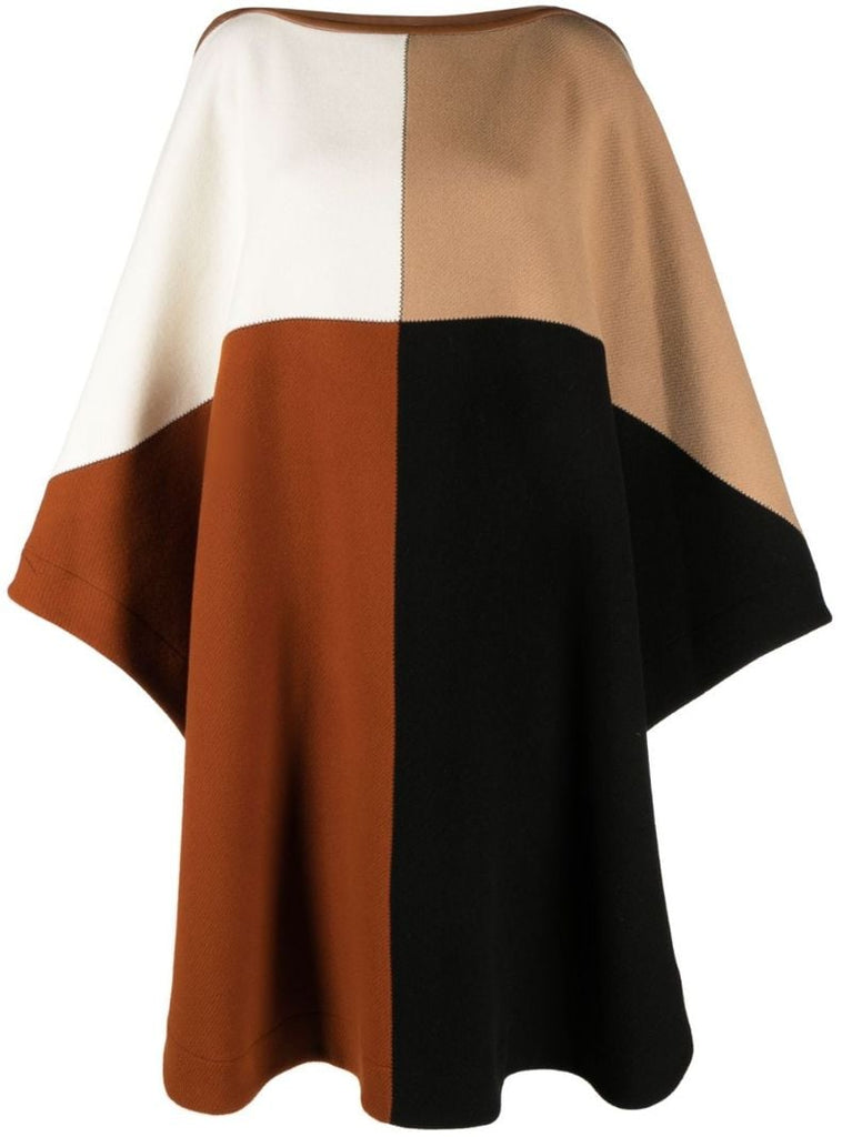 Brown Colourblock Knitted Cape