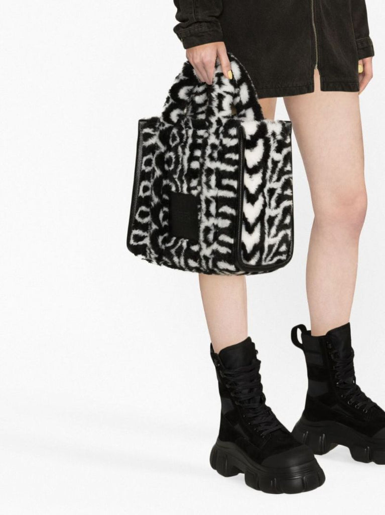 Black and White the Medium Monogram Faux Fur Tote Bag