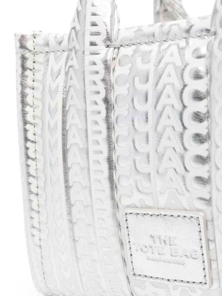 Silver Micro the Monogram Metallic-leather Tote Bag