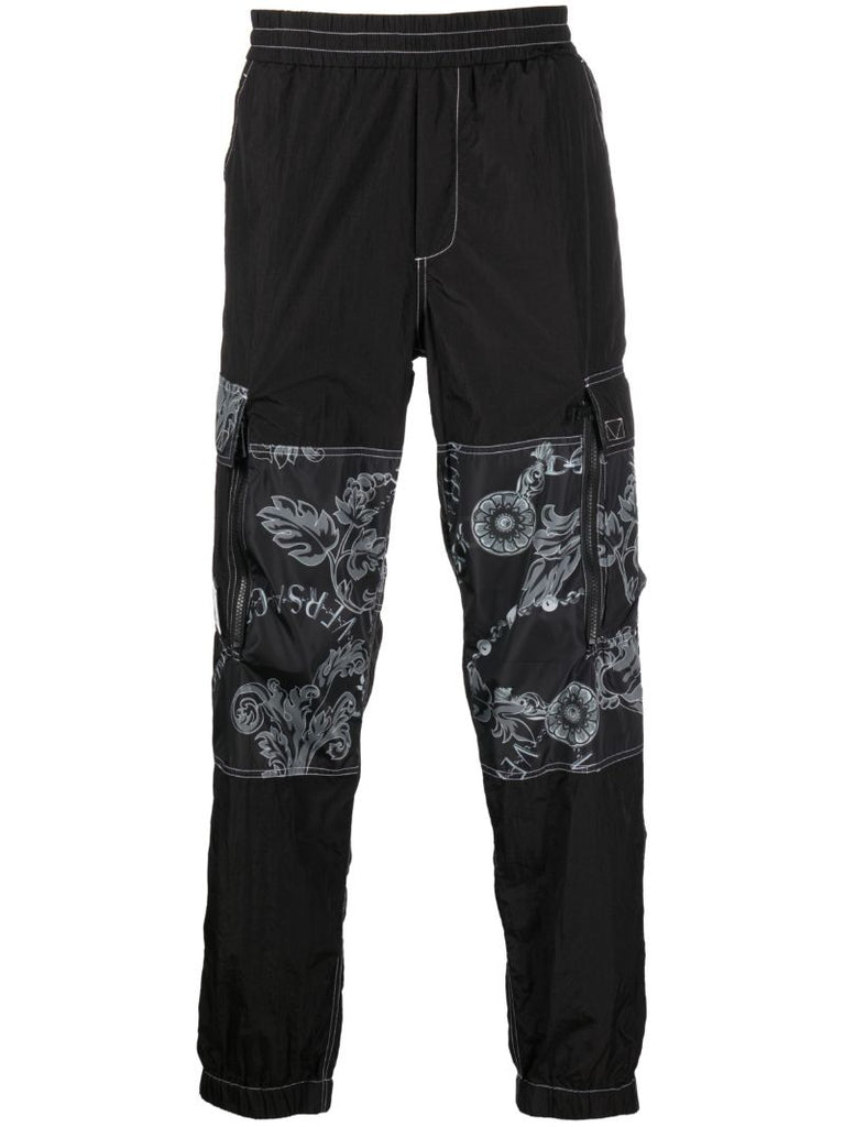 Black Graphic Print Cargo Pants