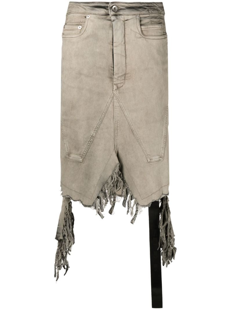 Grey Fringed-edge Denim Skirt