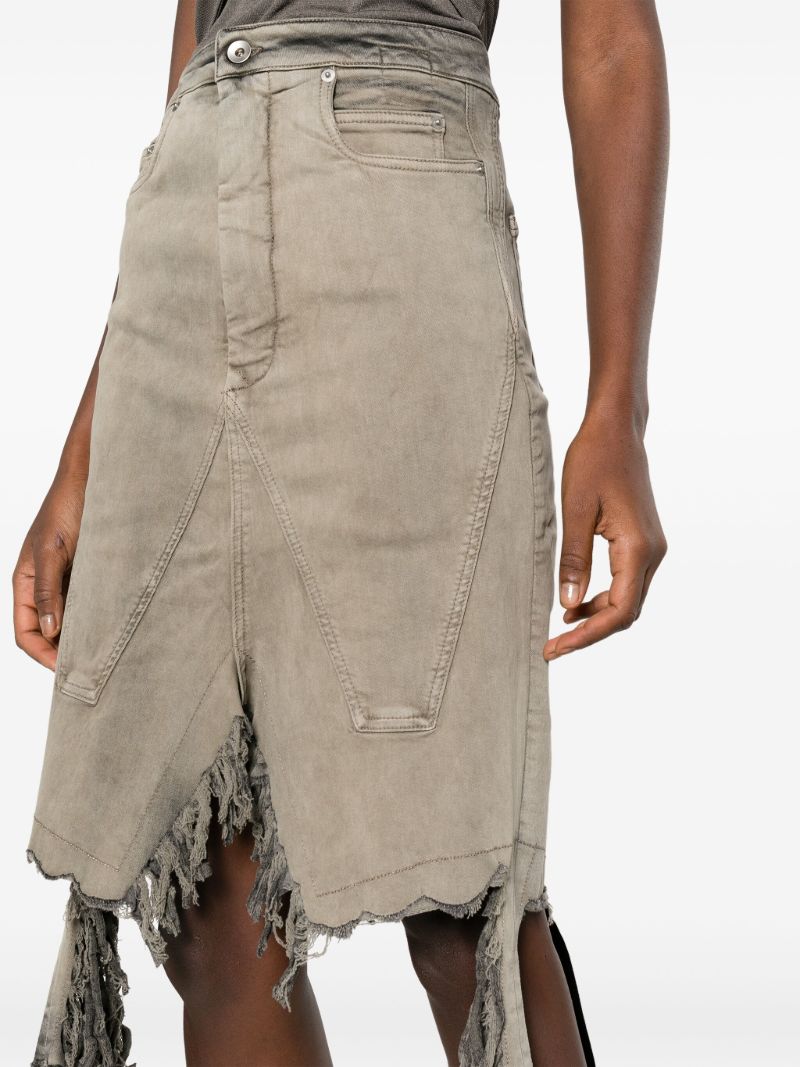 Grey Fringed-edge Denim Skirt