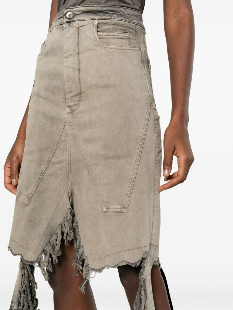 Grey Fringed-edge Denim Skirt