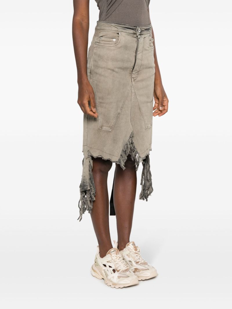 Grey Fringed-edge Denim Skirt