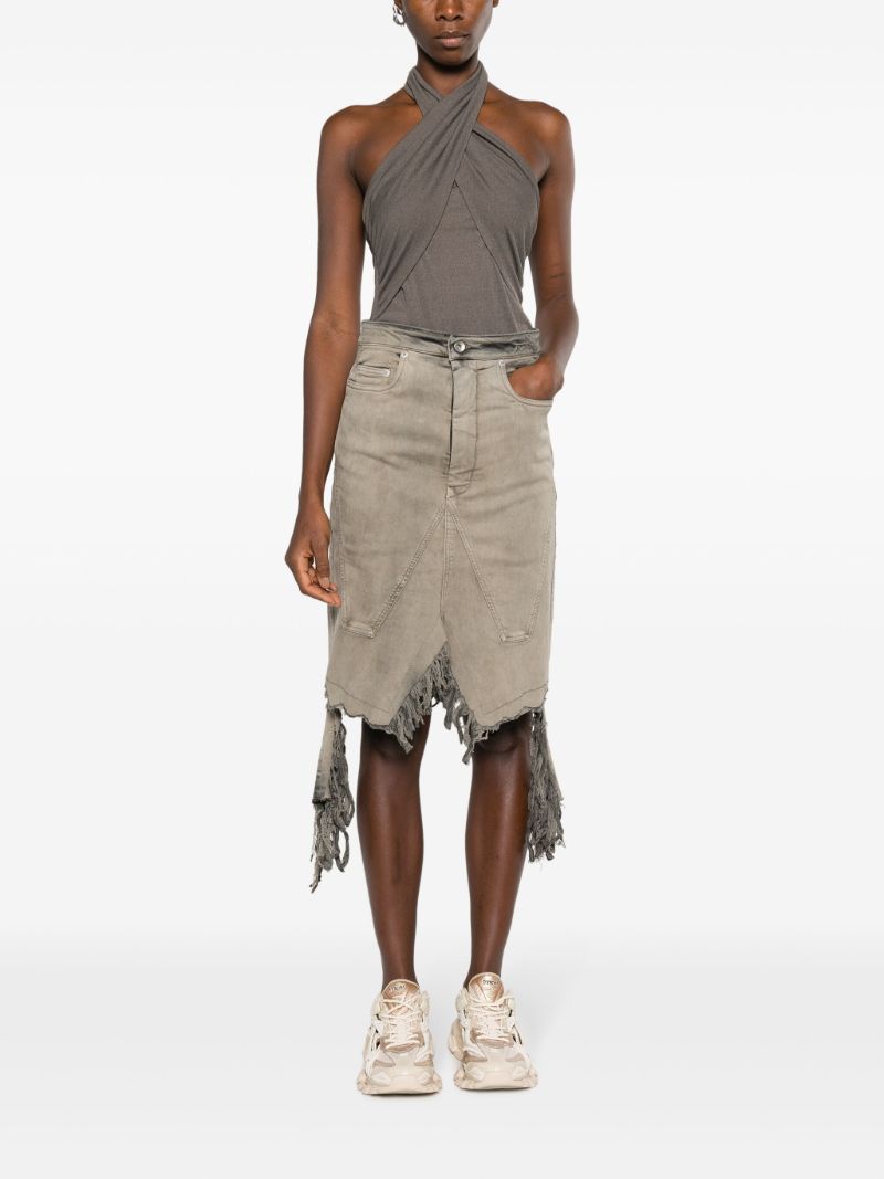Grey Fringed-edge Denim Skirt