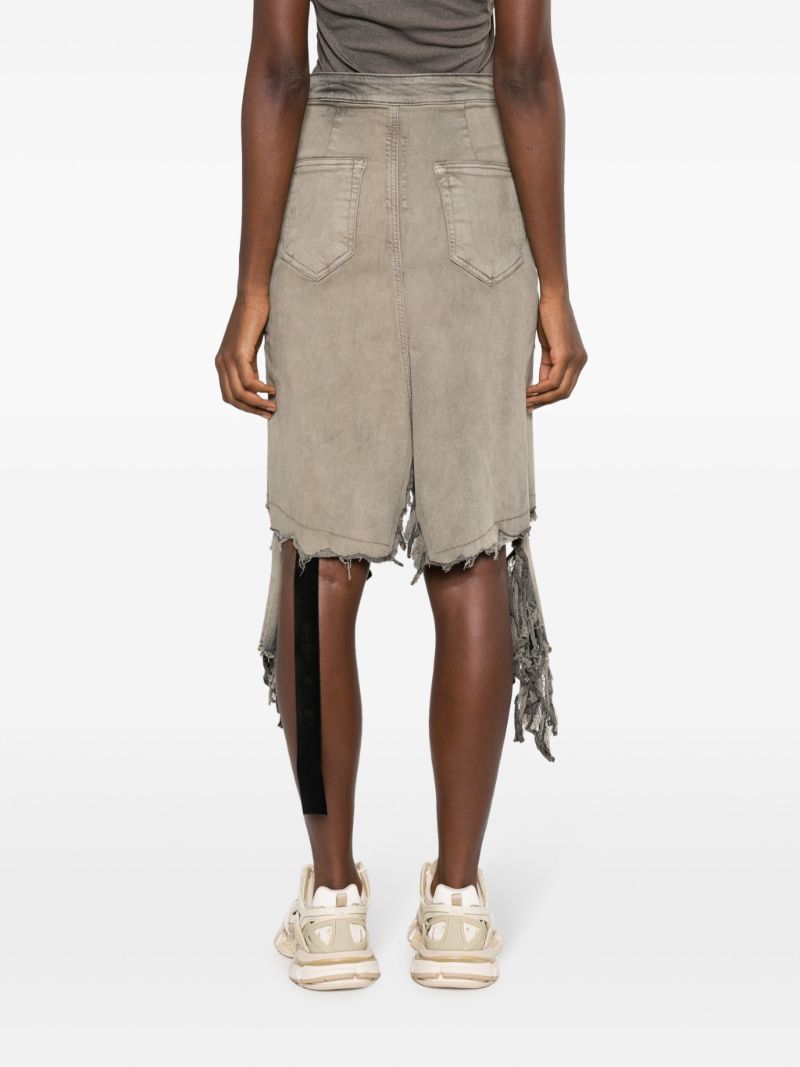 Grey Fringed-edge Denim Skirt
