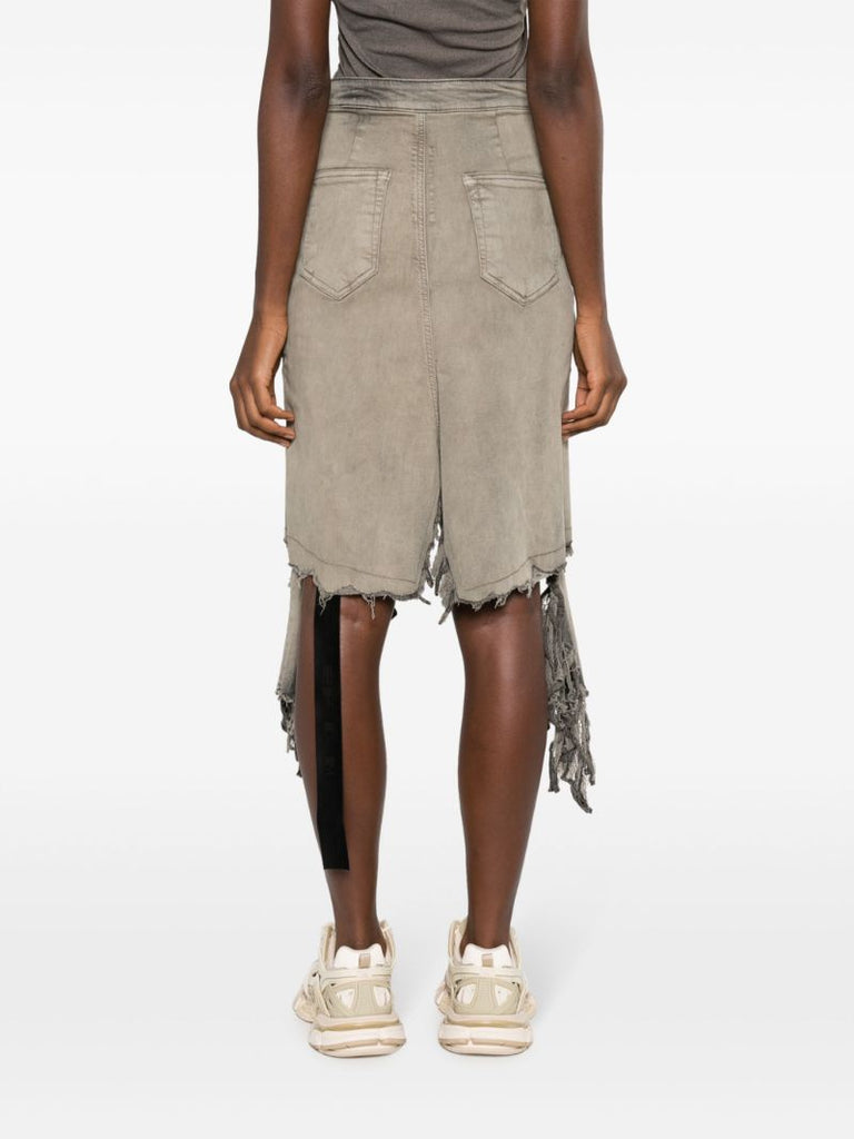 Grey Fringed-edge Denim Skirt