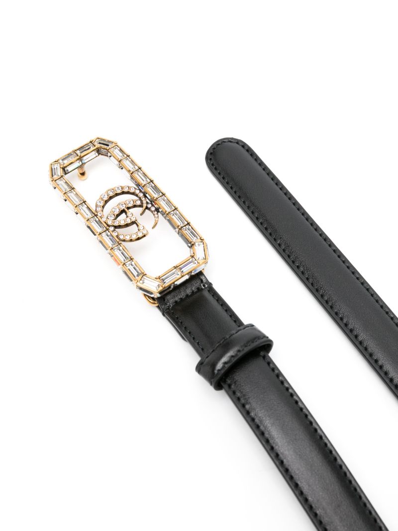 Black Crystal Double G Leather Belt