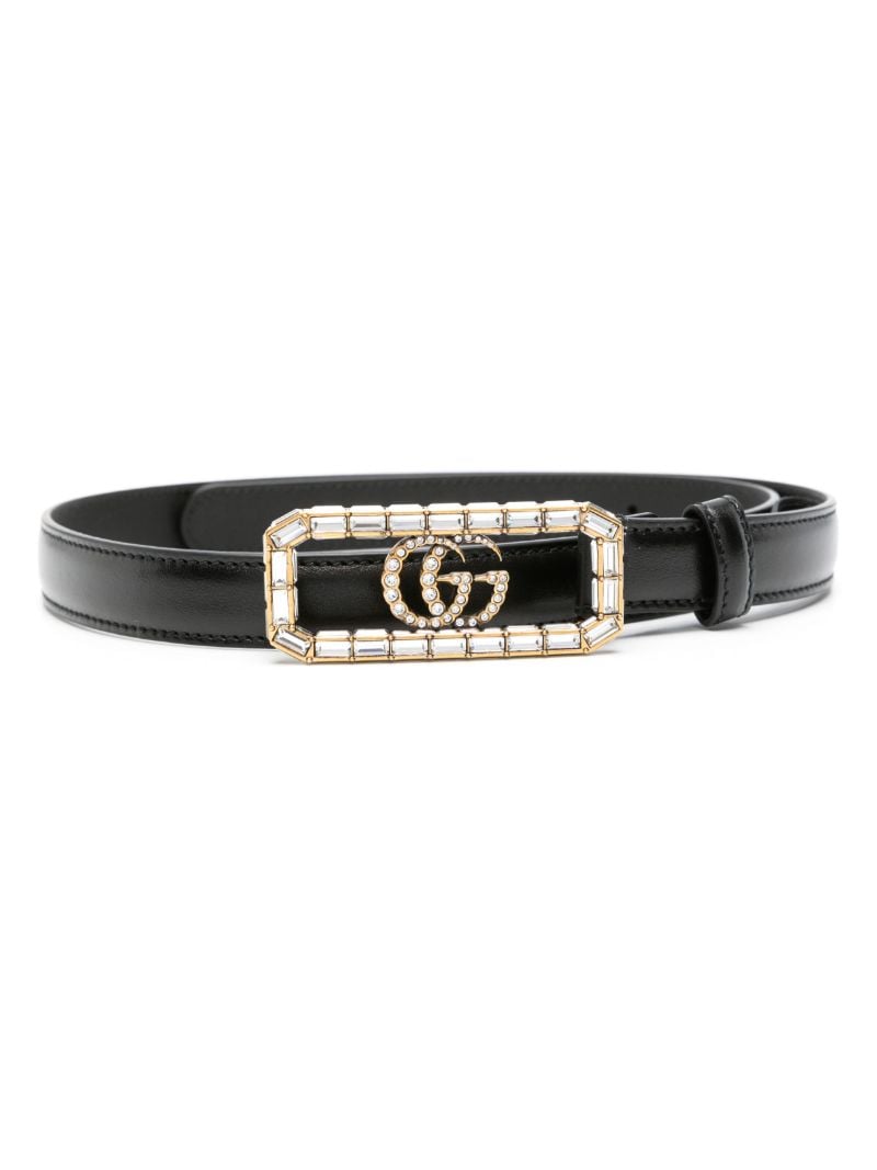 Black Crystal Double G Leather Belt