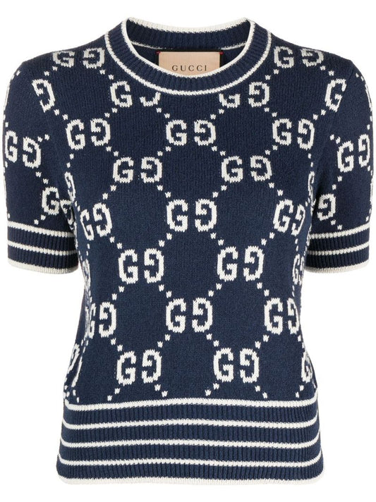 Blue Gg Jacquard Cotton Top