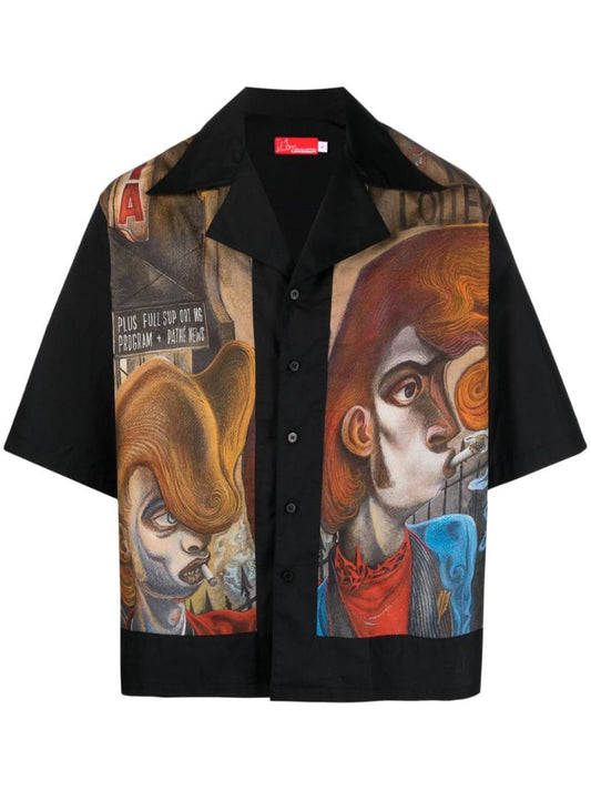Black Dead End-print Organic Cotton Shirt