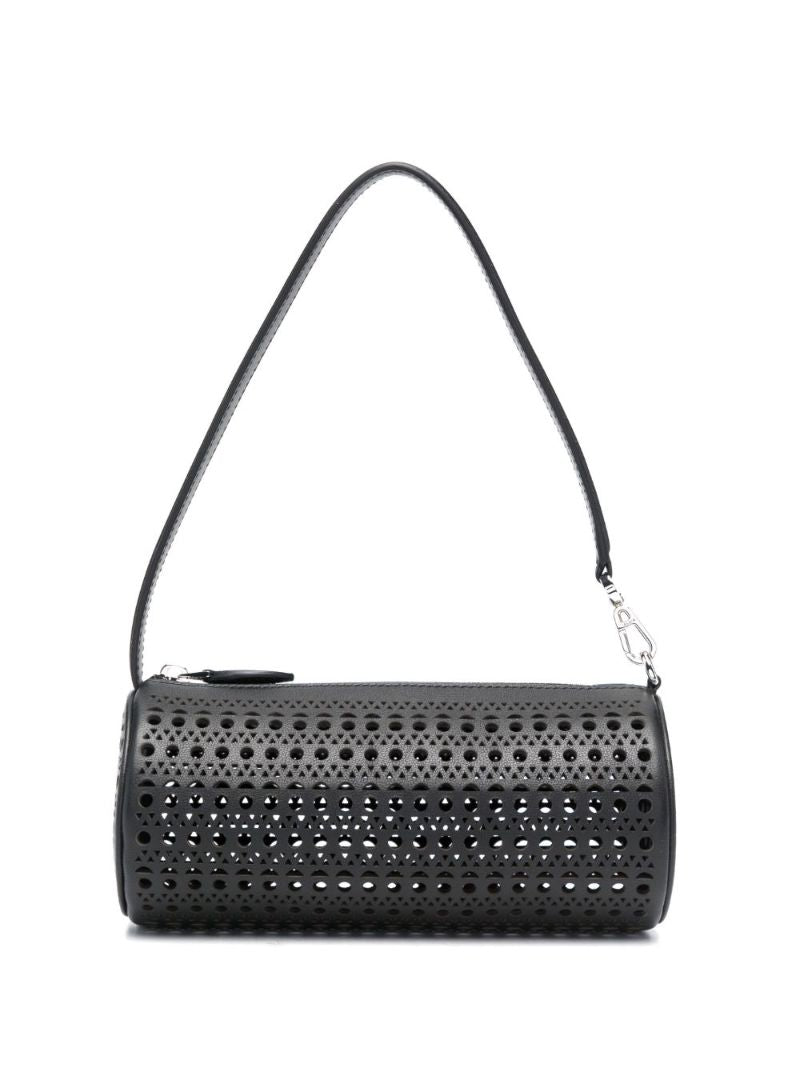 Black Tube Perforated Leather Shoulder Bag