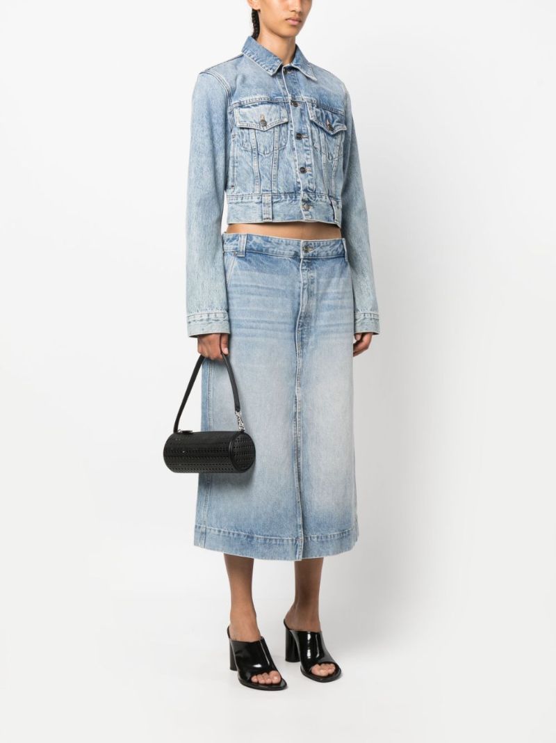 Black Tube Perforated Leather Shoulder Bag
