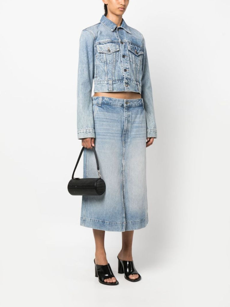 Black Tube Perforated Leather Shoulder Bag