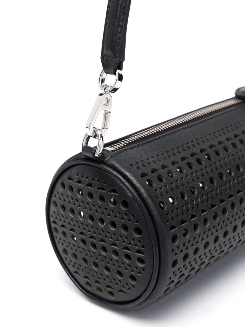 Black Tube Perforated Leather Shoulder Bag