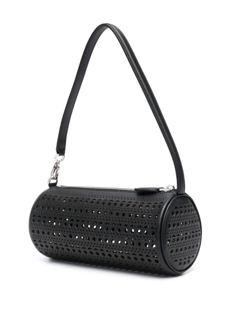 Black Tube Perforated Leather Shoulder Bag