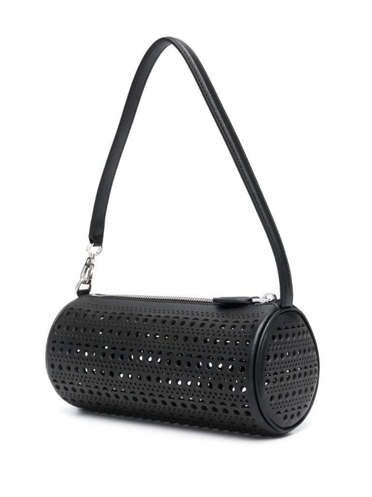 Black Tube Perforated Leather Shoulder Bag