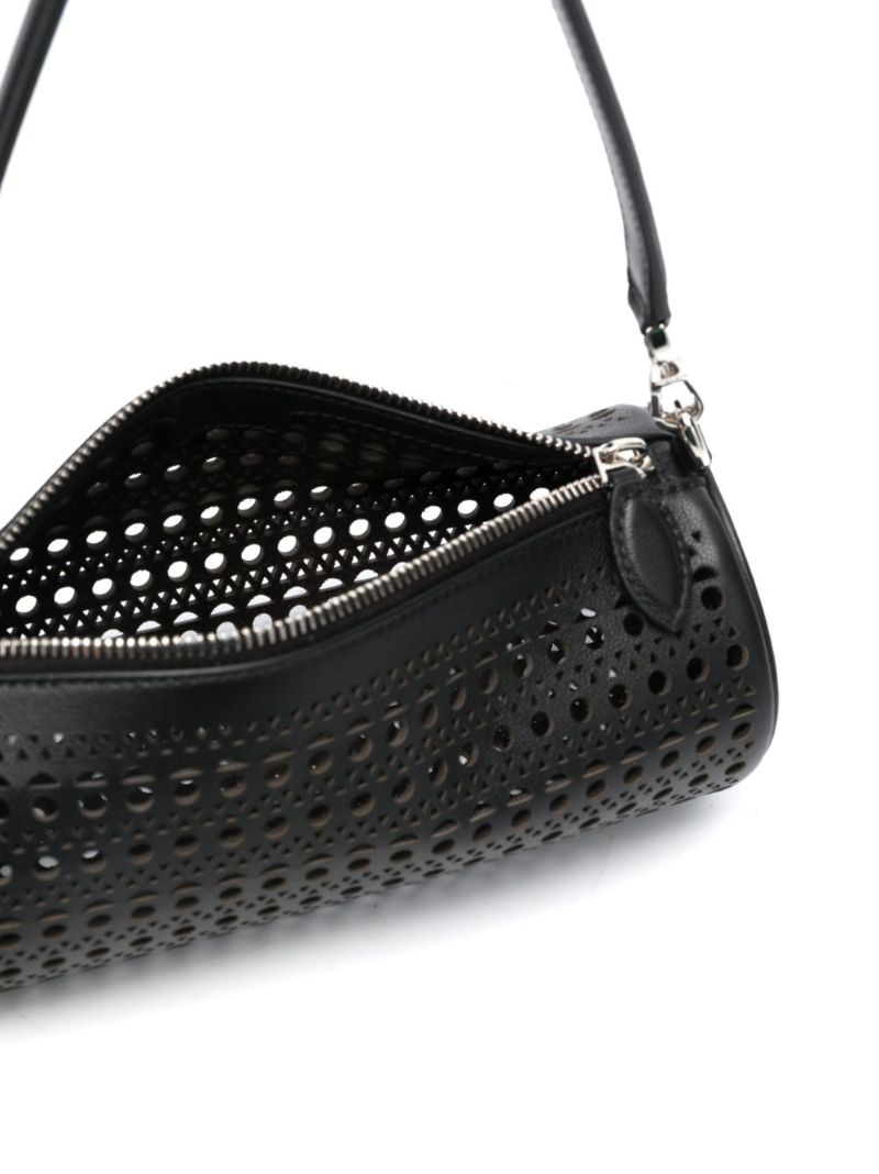 Black Tube Perforated Leather Shoulder Bag