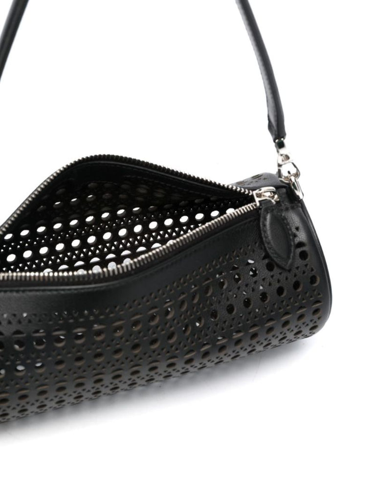 Black Tube Perforated Leather Shoulder Bag