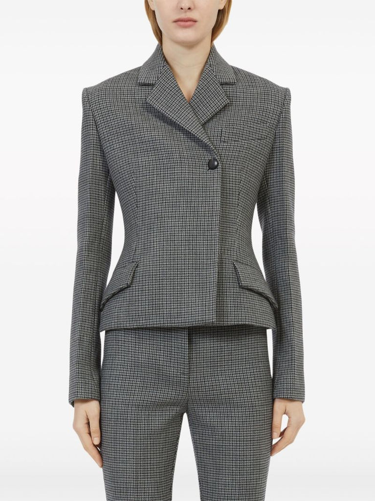 Grey Checked Double-breasted Wool Blazer