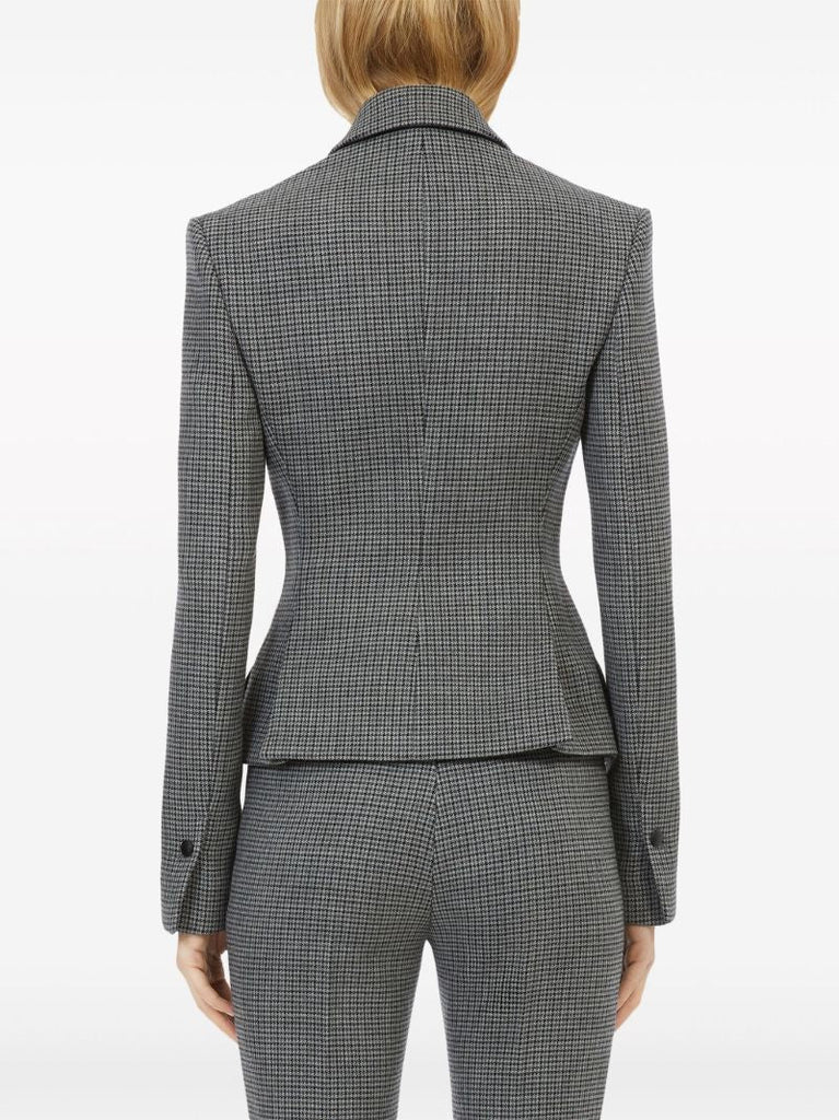 Grey Checked Double-breasted Wool Blazer
