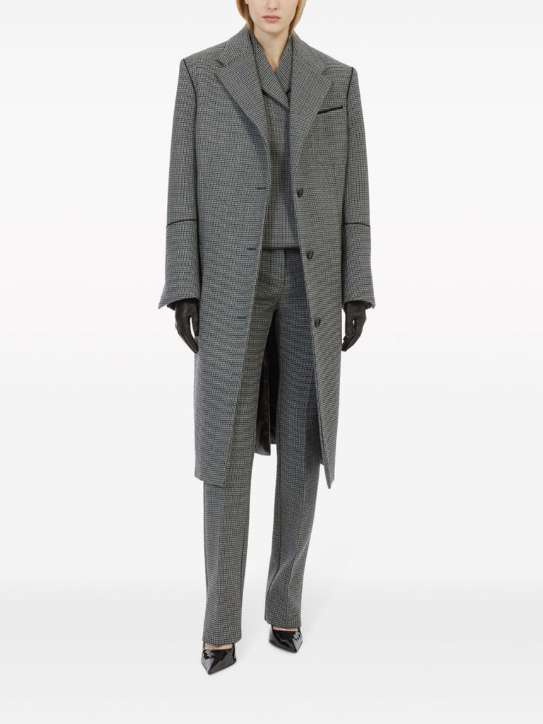 Grey Checked Double-breasted Wool Blazer