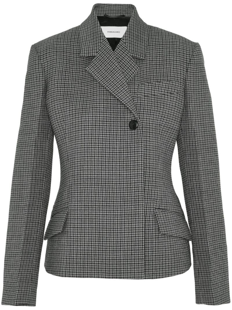 Grey Checked Double-breasted Wool Blazer